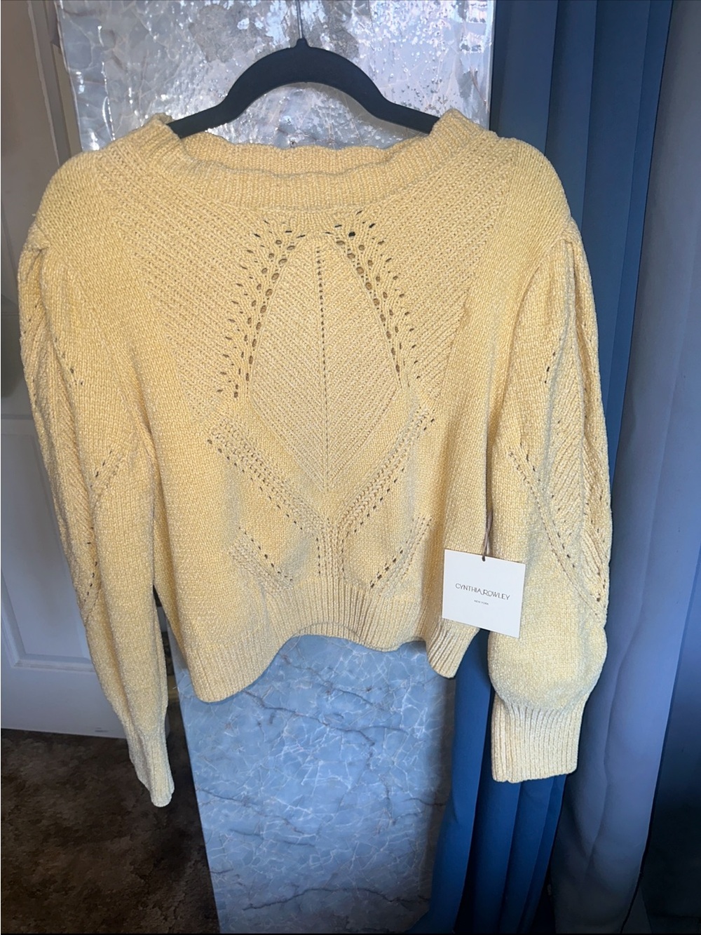 Cynthia Rowley Mustard Yellow Pointelle Knit Sweater NWT
